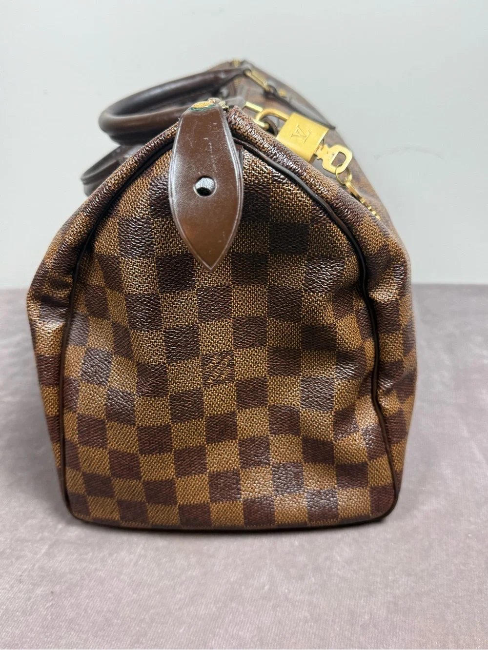 Louis Vuitton brown Damier Ebene Speedy 30 classic city handbag with lock n key